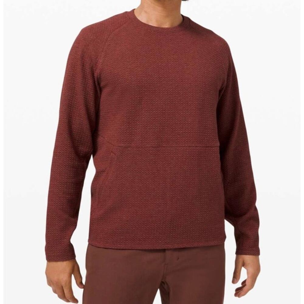 Lululemon At Ease Crew Sweatshirt Pullover Mens L Textured Heathered Savannah